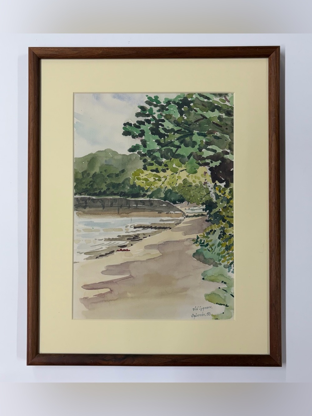 Vintage Watercolor Painting Art Lake Vid Lygnern Sweden Swedish Signed Art 1983